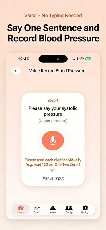 Voice record blood pressure: step-by-step voice input